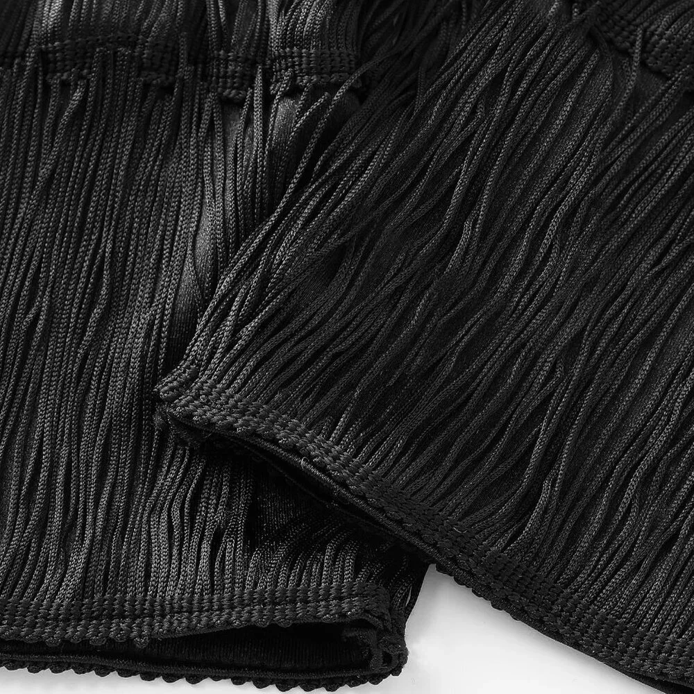 Women's Vintage Satin Fringe Long Black Gloves Elbow Length Party Accessories